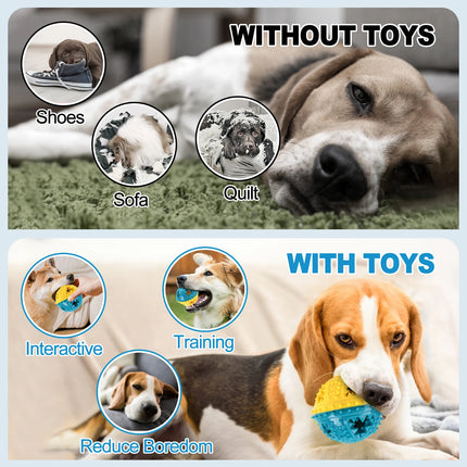 Dog Chew Toy - Rubber Teeth Grinding & Treat Dispensing Ball with Bell