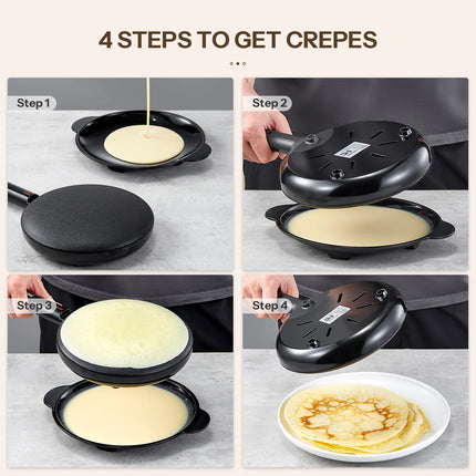 Electric Crepe Maker, 8 Inch Portable Crepe Maker Machine With Not-Stick Dipping Plate, Automatic Temperature Control