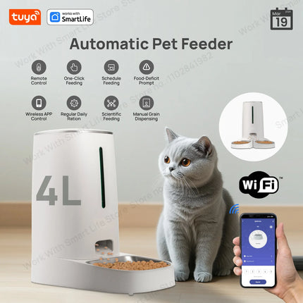 4L WiFi Smart Automatic Pet Feeder - App Control, Up to 10 Meals/Day, Single or Double Bowl