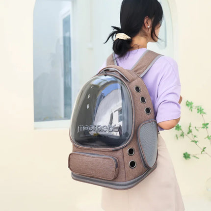 ABS Oxford Transparent Folding Pet Carrier Backpack - 42x27x34cm, Anti-Scratch, XXL, Gray/Army Green