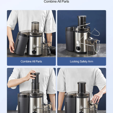 Juicer Machine, 500W Centrifugal Juicer Extractor with Wide Mouth 3” Feed Chute for Fruit Vegetable, Easy to Clean, Stainle