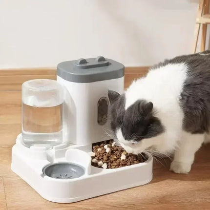 Gravity Pet Feeder & Water Dispenser - Large Capacity, Transparent Window, 28x25x26cm for Cats