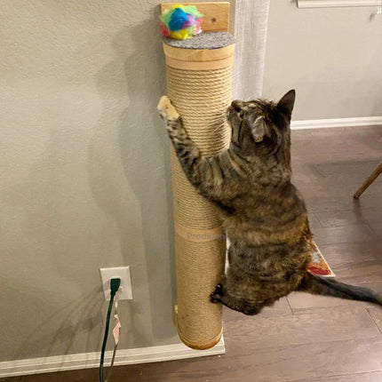 Cat Scratching Post Wall Furniture Wood Wall Mounted Kitten Scratcher Tree Tower Toys Thicker Column for Indoor Cats Accessories
