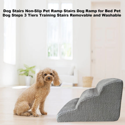 3-Tier Dog Stairs - Non-Slip Memory Foam Pet Steps, Removable & Washable Cover