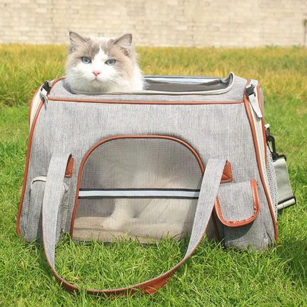 Soft-Sided Airline Approved Pet Carrier - Car Seat Safe, 3 Entrances, Fleece Pad, Deep Grey/Gray