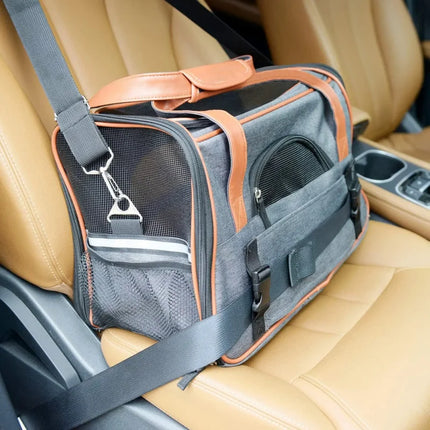 Soft-Sided Airline Approved Pet Carrier - Car Seat Safe, 3 Entrances, Fleece Pad, Deep Grey/Gray
