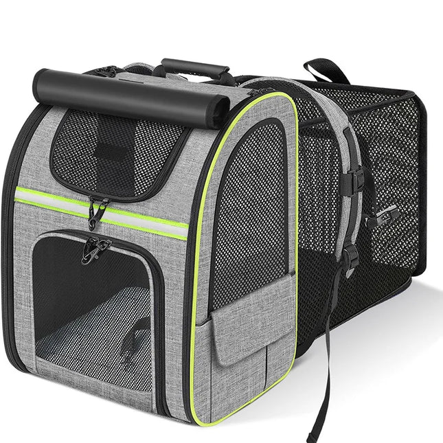Expandable Cat Carrier Backpack - 62x34x43cm, Shade Cover, Steel Wire Frame, Black/Dark Gray/Grayish Green
