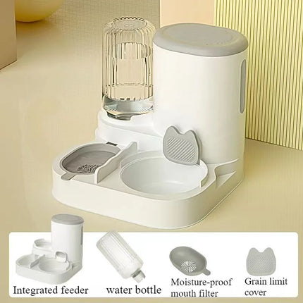 Integrated Cat Bowl Slow Feeder & Water Dispenser Set - Food-Grade Plastic for Cats & Dogs
