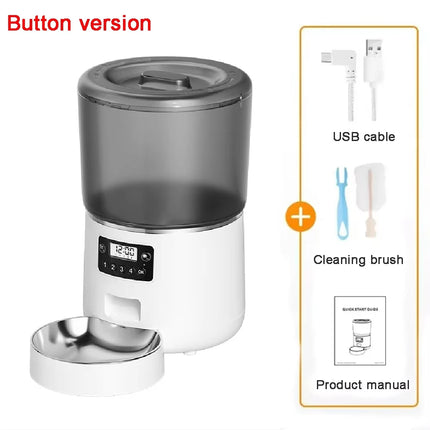 4L Smart Automatic Pet Feeder - Tuya WiFi or Button Control, ABS+SUS304 Stainless Steel Bowl