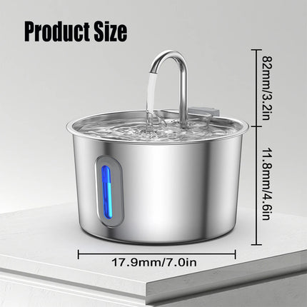 Stainless Steel Pet Water Fountain 2.2L - Automatic Dispenser with Filter System