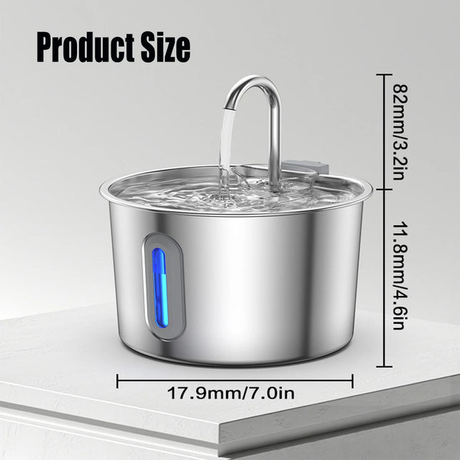 Stainless Steel Pet Water Fountain 2.2L - Automatic Dispenser with Filter System