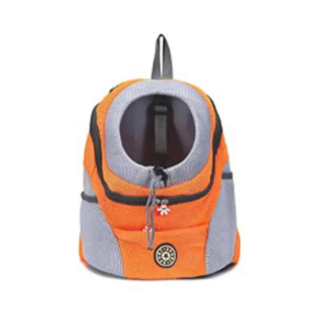 Portable Double Shoulder Pet Dog Carrier Backpack - S/M/L, Breathable, Orange Red/Blue