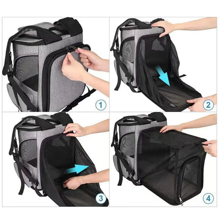 Foldable Expandable Pet Cat Carrier Backpack - Breathable Nylon, up to 6.5kg