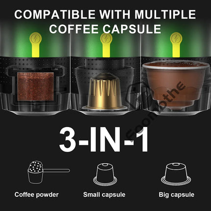 Foombthe Electric Portable Coffee Machine Italian Espresso Machine for Car & Home 3-in-1 Capsule Powder Travel Coffee Maker