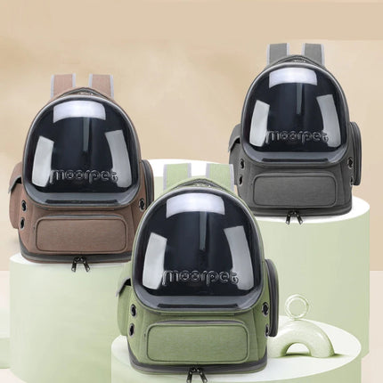 ABS Oxford Transparent Folding Pet Carrier Backpack - 42x27x34cm, Anti-Scratch, XXL, Gray/Army Green