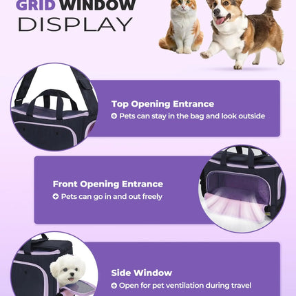 Airline Approved Pet Crossbody Carrier Bag - 3-Sided Mesh, up to 15lbs, Purple/Yellow