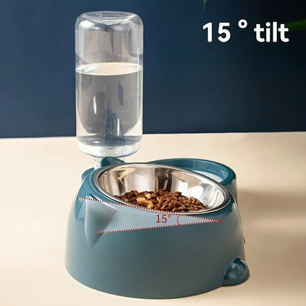 Gravity Pet Feeder & Water Dispenser Set - 15° Tilted Slanted Mouth, No Battery or Power Needed