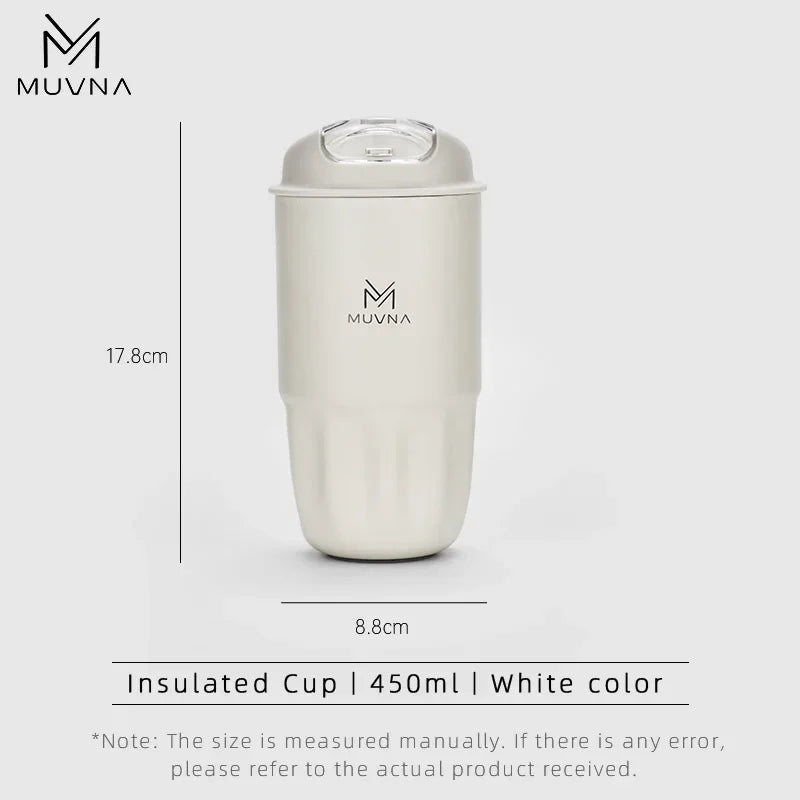IN Stock MUVNA Coffee Insulated Cup, 260ML/450ML Outdoor Portable Ice Cup Travel Coffee Mug Spill Proof with Lid Car Thermos Cup