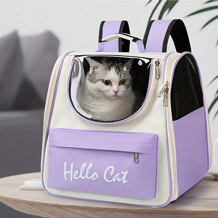 Oxford PVC Pet Carrier Backpack - 37x25x34cm, Windproof, Breathable, Blue/Green/Pink/Purple