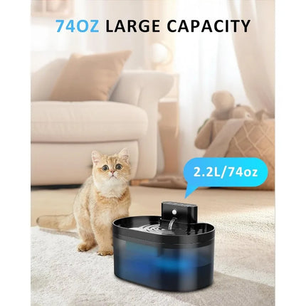 2.2L Wireless Rechargeable Cat Water Fountain - Motion Sensor, 3 Flow Modes, 4-Layer Filter