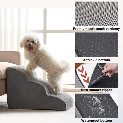 Ramp Stairs Dog Cat Stair Non-Slip Pet Ramp Stairs Dog Ramp for Bed Pet Dog Steps2/3 Tiers Training Stair Removable Washable