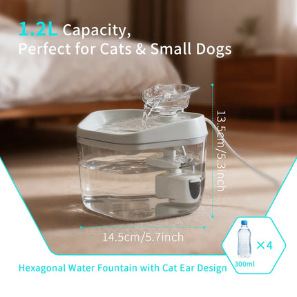 1.2L USB Cat Water Fountain - Pet Drinking Dispenser for Cats & Small to Medium Dogs