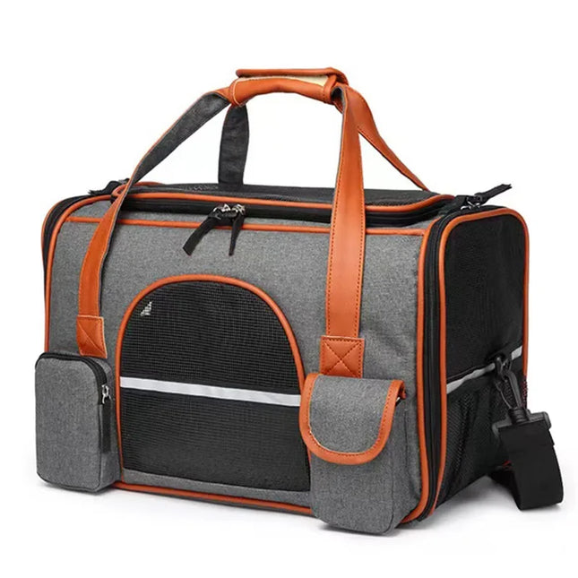 Soft-Sided Airline Approved Pet Carrier - Car Seat Safe, 3 Entrances, Fleece Pad, Deep Grey/Gray