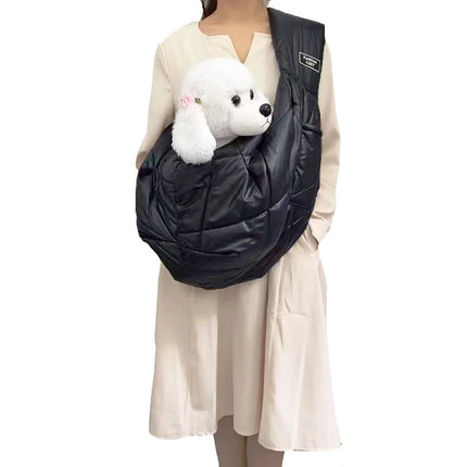 ZHUOJI Winter Cotton Pet Sling Carrier - 75x50x30cm, up to 7.5kg, Safety Leash, Front Pocket, Black/Grey/Green/Apricot