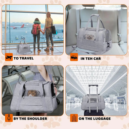 Airline Approved Soft Pet Carrier Bag - up to 20lbs, M/L, with Mat, 5 Colors