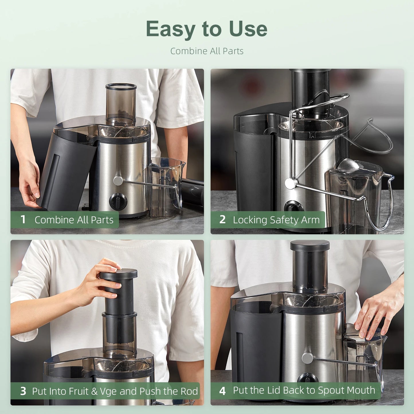 Juicer Machine, 800W Centrifugal Juicer Extractor with Wide Mouth 3” Feed Chute for Fruit Vegetable, Easy to Clean, Stainless St