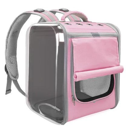 Eco-Friendly Cotton Pet Carrier Backpack - Belt Closure, S/M/L, Pink/Grey