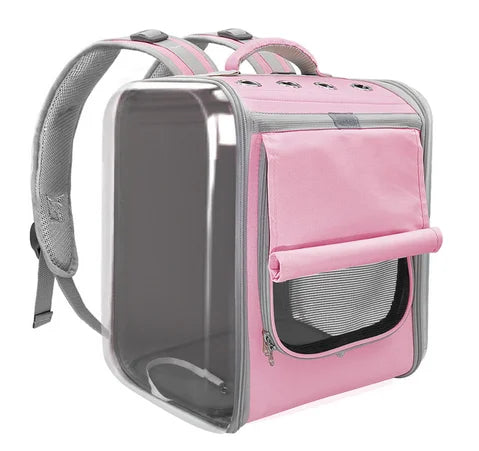 Eco-Friendly Cotton Pet Carrier Backpack - Belt Closure, S/M/L, Pink/Grey