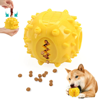 Dog Chew Toy - Rubber Teeth Grinding & Treat Dispensing Ball with Bell