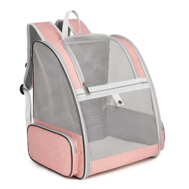 Pet Carrier Backpack with Safety Zippers & Cushion Back - 42x32x38cm, Pink/Gray/Blue/Black