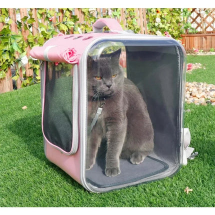 Eco-Friendly Cotton Pet Carrier Backpack - Belt Closure, S/M/L, Pink/Grey