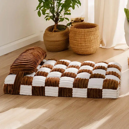 Handmade Plush Orthopedic Dog Bed with Pillow - Color Block Corduroy, Non-Slip (M/L/XL)