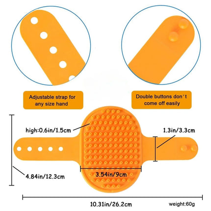 Dog Bath & Grooming Brush with Rubber Bristles - Adjustable Ring Handle for Dogs & Cats