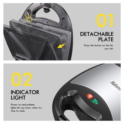 Yabano Sandwich Maker, 3 in 1 Waffle Maker, Toaster and Electric Panini Press Grill with Non-stick Coating Plate, Easy to Clean