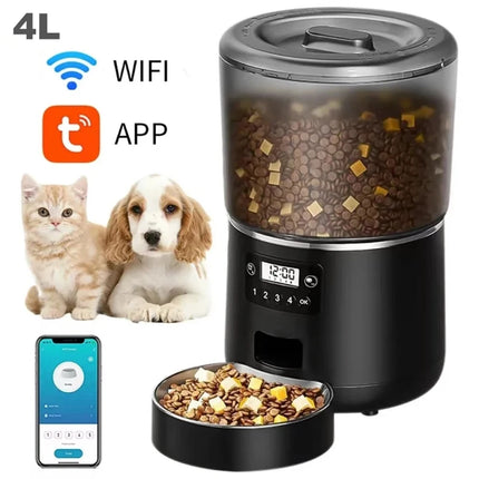 4L Smart Automatic Pet Feeder - Tuya WiFi or Button Control, ABS+SUS304 Stainless Steel Bowl
