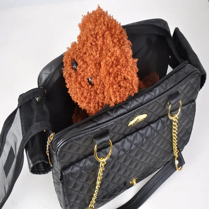 Luxury Leather Pet Carrier Sling - Windproof, 40x27x19cm, up to 5kg for Chihuahua & Small Dogs