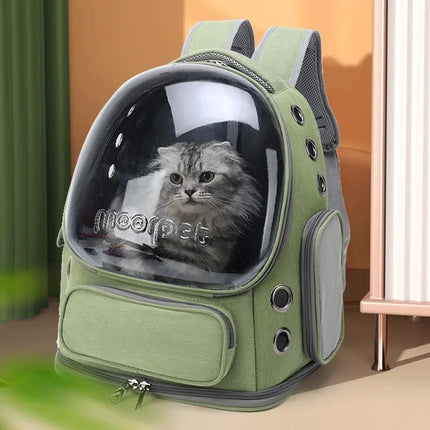 Breathable Nylon Pet Cat Carrier Bag - Outdoor Travel Backpack, 42x27x34cm, Green/Grey/Khaki
