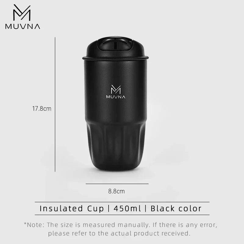IN Stock MUVNA Coffee Insulated Cup, 260ML/450ML Outdoor Portable Ice Cup Travel Coffee Mug Spill Proof with Lid Car Thermos Cup