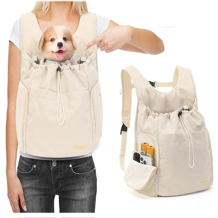 Soft-Sided Pet Travel Chest Backpack - 15x8x16in, up to 15lbs, Navy Blue/Beige