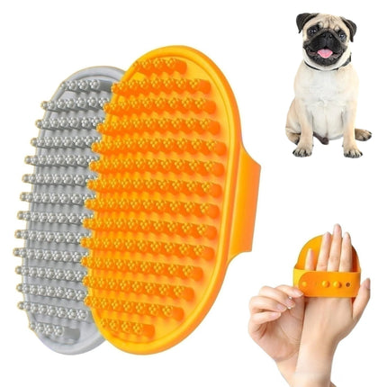 Dog Bath & Grooming Brush with Rubber Bristles - Adjustable Ring Handle for Dogs & Cats