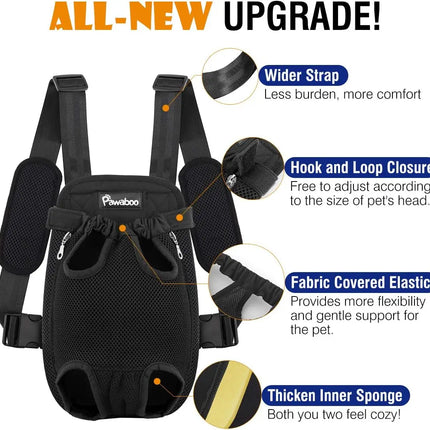 Pawaboo Adjustable Pet Front Carrier Backpack - S/M/L/XL, Locking Zipper, Hiking & Camping, 5 Colors