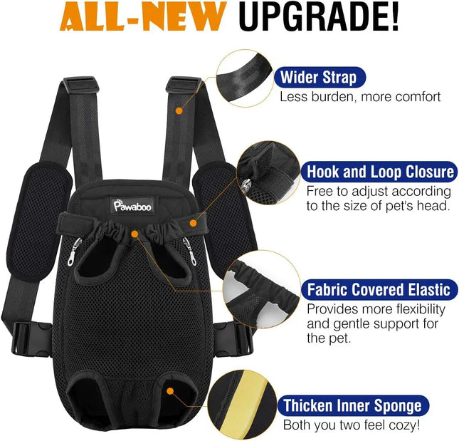 Pawaboo Adjustable Pet Front Carrier Backpack - S/M/L/XL, Locking Zipper, Hiking & Camping, 5 Colors