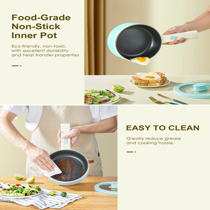 Yabano Electric Pot, 850W Non-Stick Electric Hot Pot with Steamer,1.6L Noodles Cooker with Dual Power Control, Portable Pot For