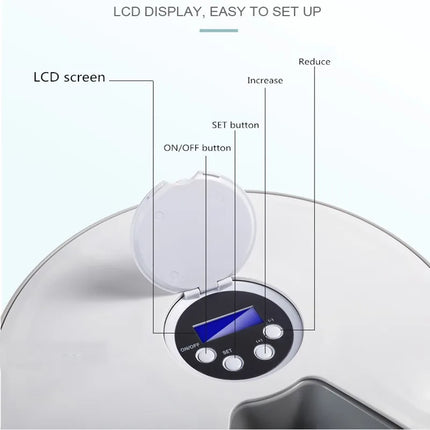 Automatic Pet Feeder - 6 Meals 6 Grids LCD Timer, Music Reminder, Dry Food Dispenser for Cats & Dogs