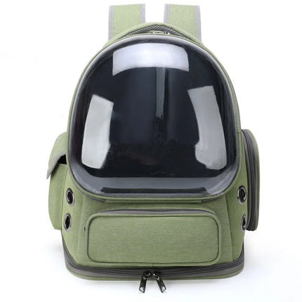 Breathable Nylon Pet Cat Carrier Bag - Outdoor Travel Backpack, 42x27x34cm, Green/Grey/Khaki