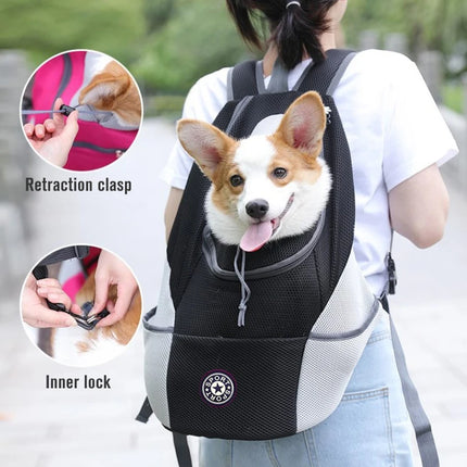 Portable Double Shoulder Pet Dog Carrier Backpack - S/M/L, Breathable, Orange Red/Blue